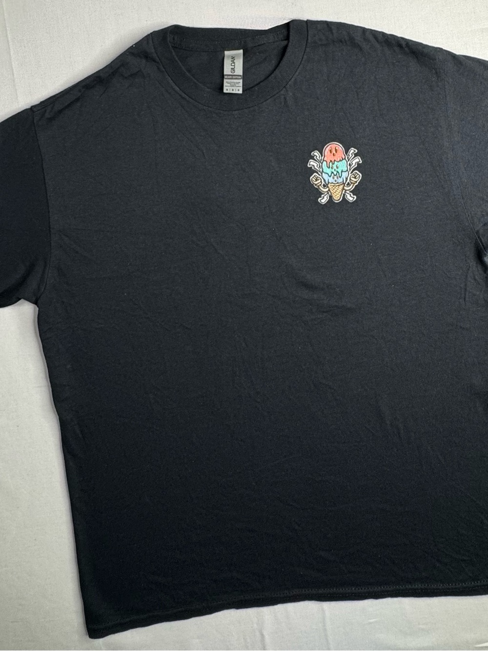 Gildan Black Polo Shirt with Colorful Ice Cream Chest Graphic